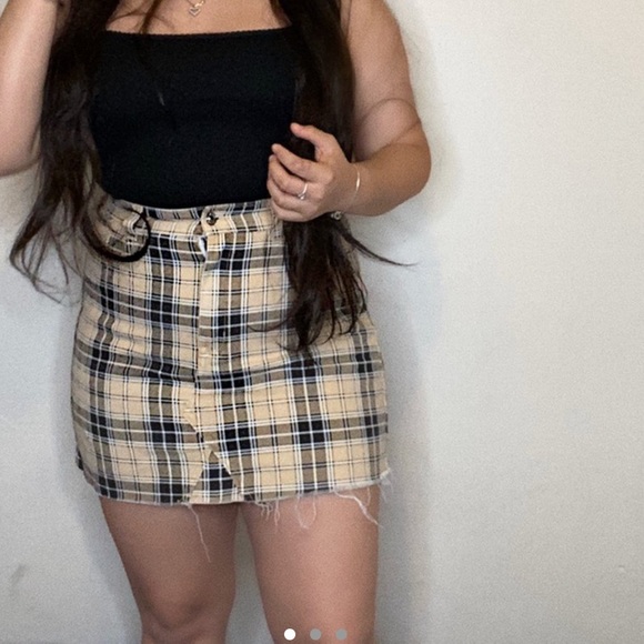 stone check denim skirt